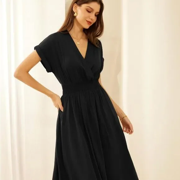 ♥️ Chic Black Midi Dress for Women by Grace Karen - Picture 3 of 6